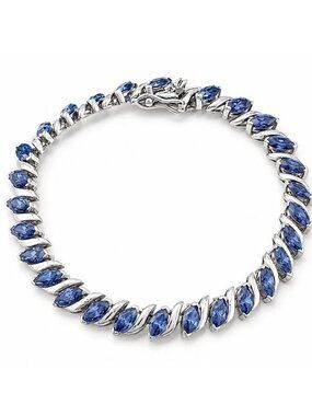 Created 14 Cts Tanzanite Tennis Bracelet .925 Sterling Silver